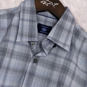Joseph Abboud Button Down Shirt Mens Medium Denim Blue Excellent Plaid TW01096